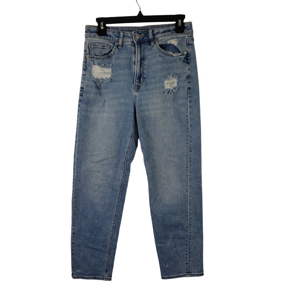 American Eagle Mom Jeans Ripped Distressed Stretch Denim Light Wash‎ Womens Sz 6